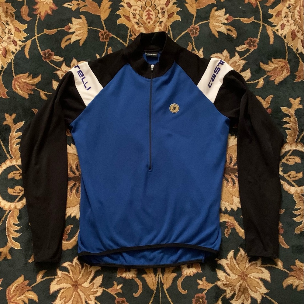 🚴‍♂️ CASTELLI BLUE & BLACK LONG SLEEVE BACK POCKET CYCLING JERSEY - SIZE L